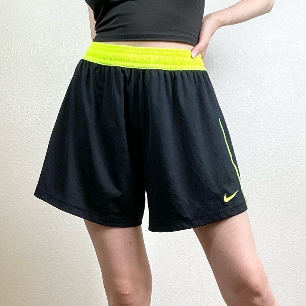 Nike Dri-Fit Black & Neon Yellow High Rise Athletic Gym Shorts